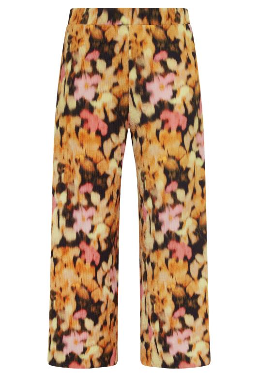 YOURS Plus Size Orange Floral Print Textured Wide Leg Trousers | Yours Clothing 5
