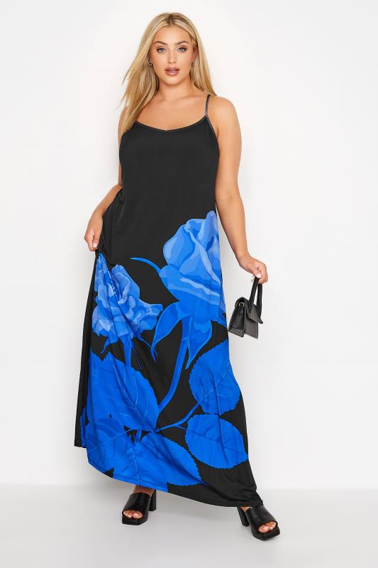 Curve Black Floral Print Maxi Slip Dress 1