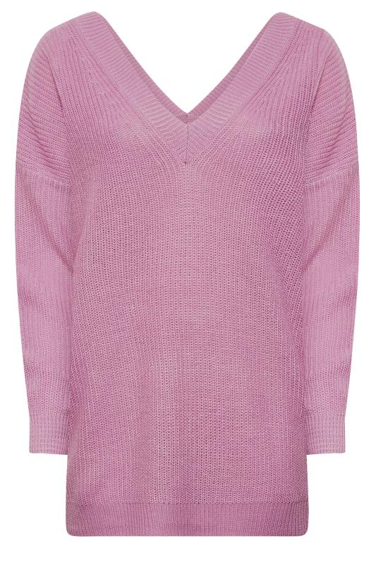 YOURS Plus Size Lilac Purple Double V-Neck Jumper | Yours Clothing 6