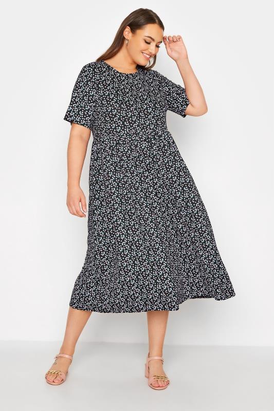  dla puszystych LIMITED COLLECTION Curve Black Ditsy Floral Midaxi Dress