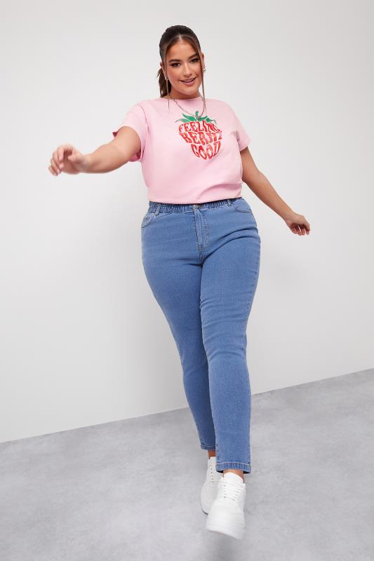 LIMITED COLLECTION Plus Size Pink 'Berry Good' Acid Wash T-Shirt | Yours Clothing 2