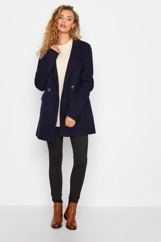 LTS Tall Navy Blue Double Breasted Brushed Jacket 2