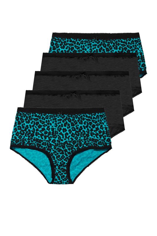 Plus Size 5 PACK Black & Teal Blue Animal Print Full Briefs | Yours Clothing  2