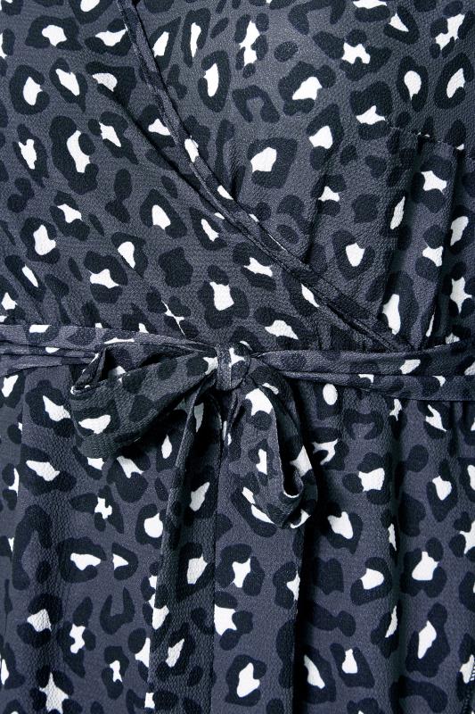 YOURS LONDON Plus Size Grey Leopard Midi Wrap Dress | Yours Clothing 5