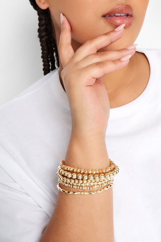 6 PACK Gold Tone Stretch Mixed Bead Bracelets | Yours Clothing 1