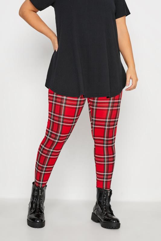 Plus Size LIMITED COLLECTION Red Tartan Check Leggings | Yours Clothing 1