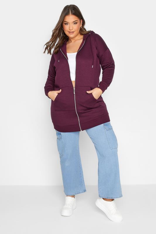 Curve Plus Size Womens Dark Purple Raglan Zip Hoodie | Yours Clothing 2