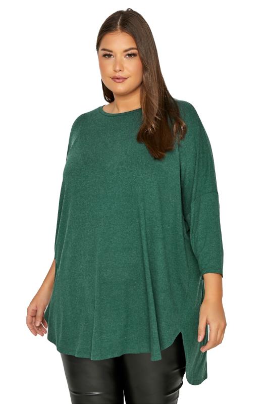 Plus Size Green Back Pleat Dipped Hem Top | Yours Clothing 7