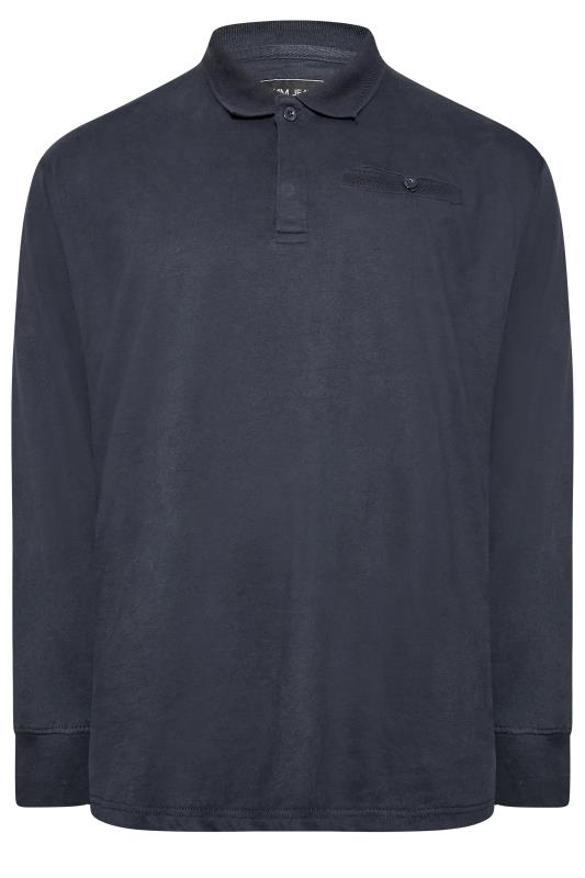 KAM Big & Tall Navy Blue Long Sleeve Polo Shirt 3