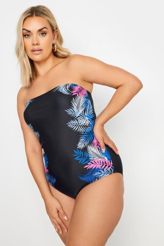 YOURS Plus Size Black Palm Print Swimsuit | Yours Clothing 3