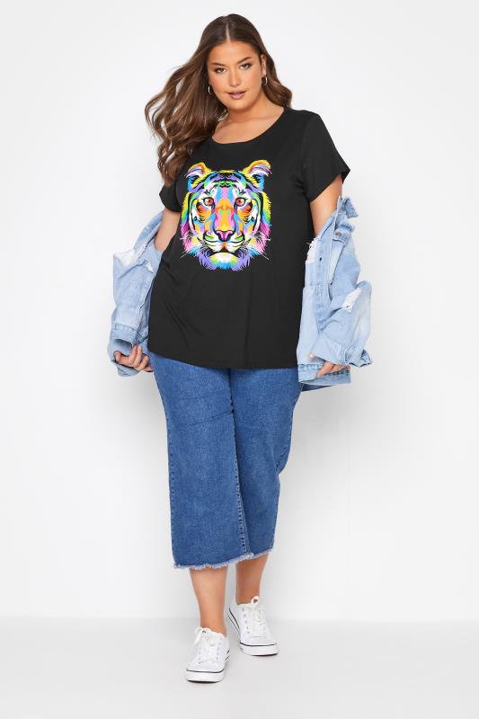 Plus Size Black Tiger Graphic Print T-Shirt | Yours Clothing  2