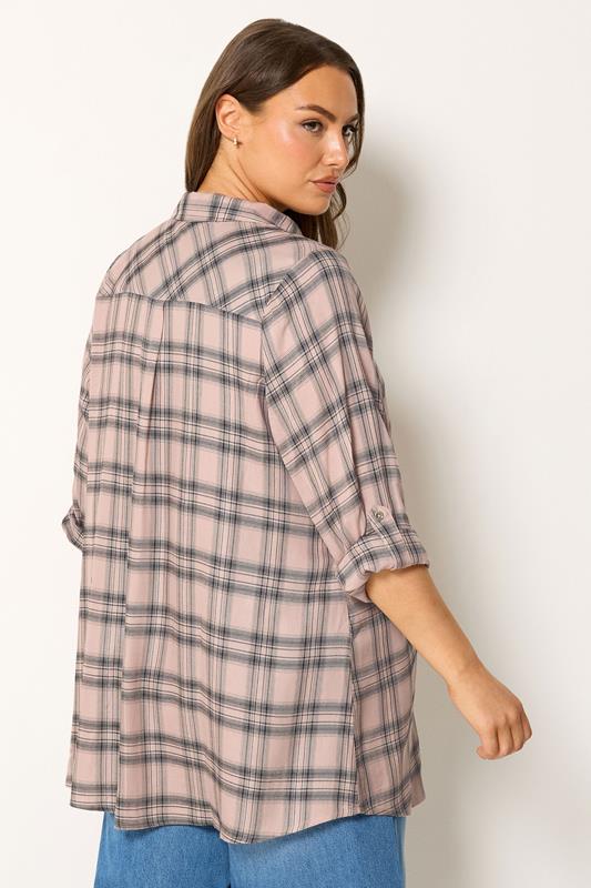 YOURS Plus Size Pink Check Overhead Shirt | Yours Clothing 2