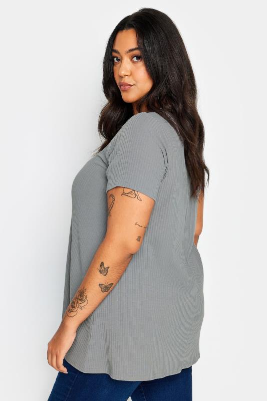 YOURS Plus Size Grey Ribbed Swing Top | Yours Curve 3