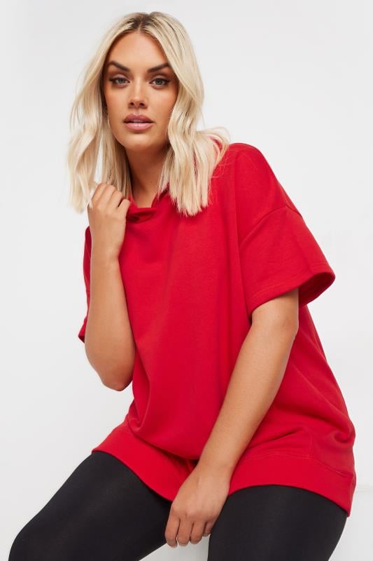  YOURS Curve Red Oversized Short Sleeve Hoodie