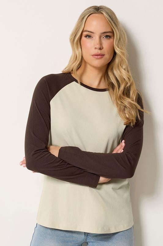  LTS Tall T-shirt raglan marron chocolat et blanc ivoire en coton