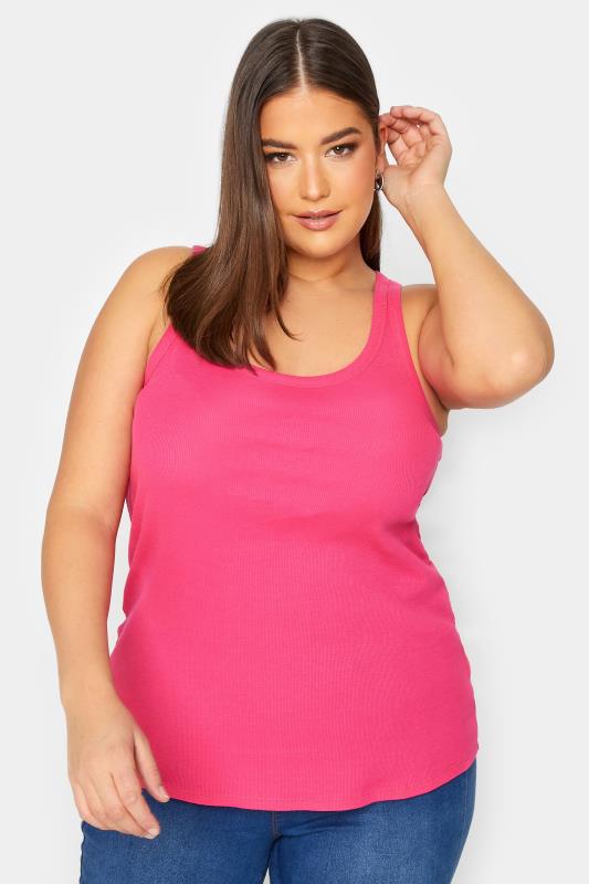 YOURS Plus Size Hot Pink Racer Back Vest Top | Yours Clothing 2