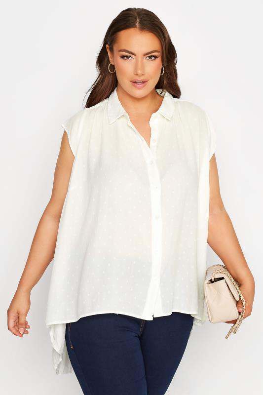 Plus Size White Cap Sleeve Dipped Hem Shirt | Yours Clothing 1