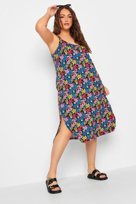  Tallas Grandes YOURS Curve Black Ditsy Floral Print Beach Dress