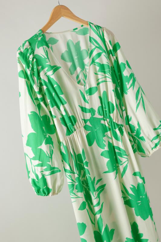 EVANS Plus Size Green & White Floral Print Midi Dress | Evans 7