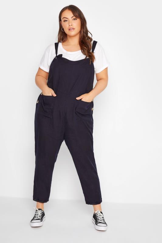 LIMITED COLLECTION Curve Navy Blue Pocket Dungarees_A.jpg