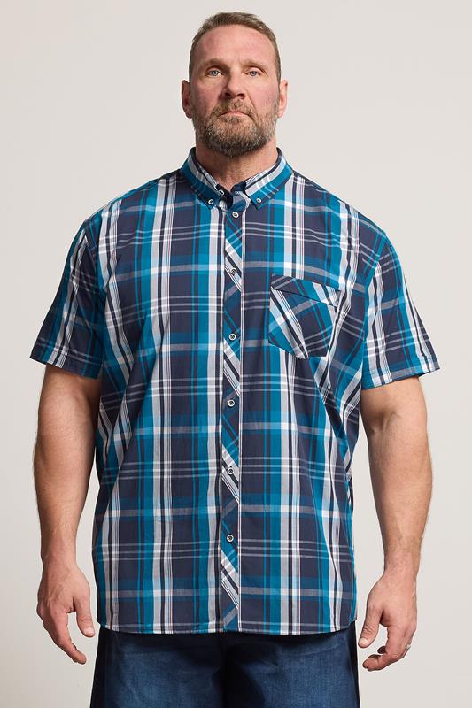  KAM Big & Tall Navy Blue Check Short Sleeve Shirt
