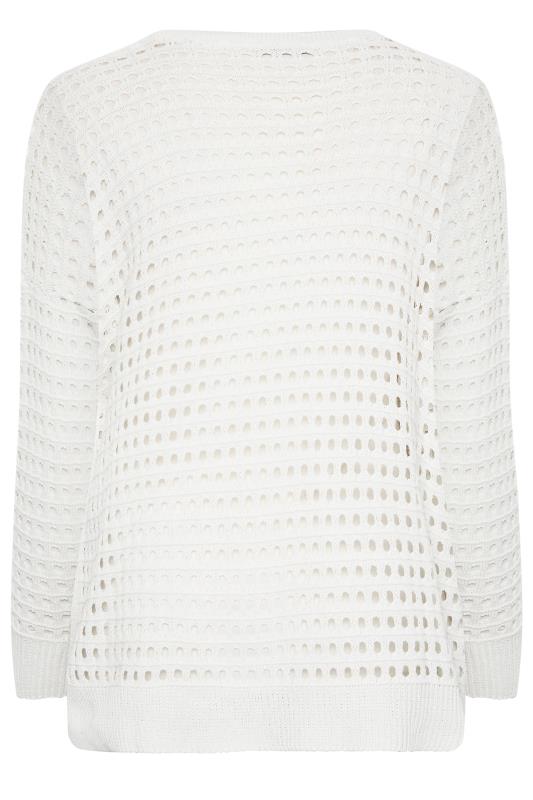 YOURS Plus Size White Side Split Crochet Jumper | Yours Clothing 7