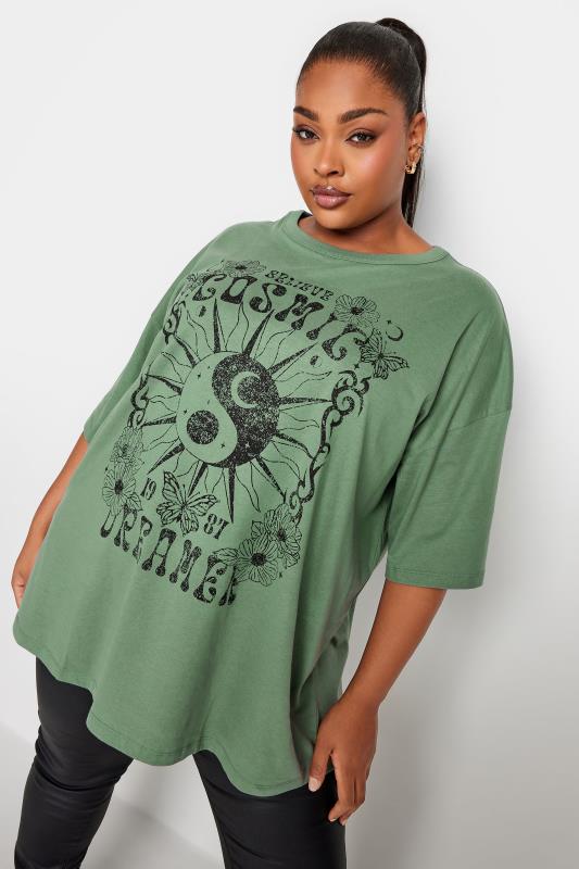 Plus Size  YOURS Curve Green 'Cosmic Dreamer' Boxy T-Shirt