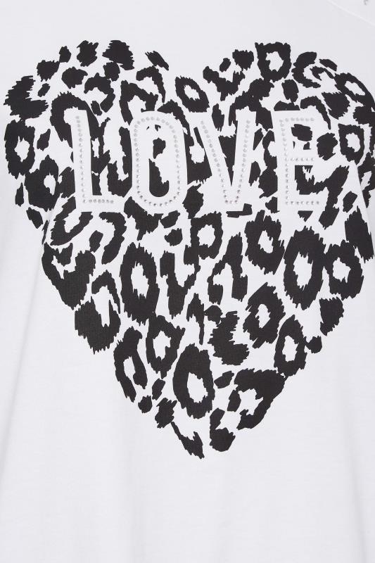 YOURS Plus Size White Leopard Print 'Love' Distressed T-Shirt | Yours Clothing 5