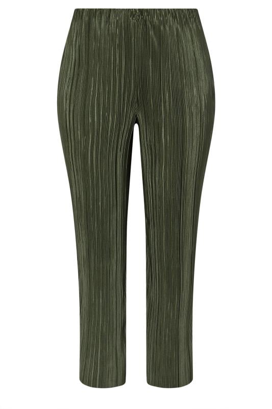 LIMITED COLLECTION Plus Size Khaki Green Textured Wide Leg Trousers | Yours Clothing 5