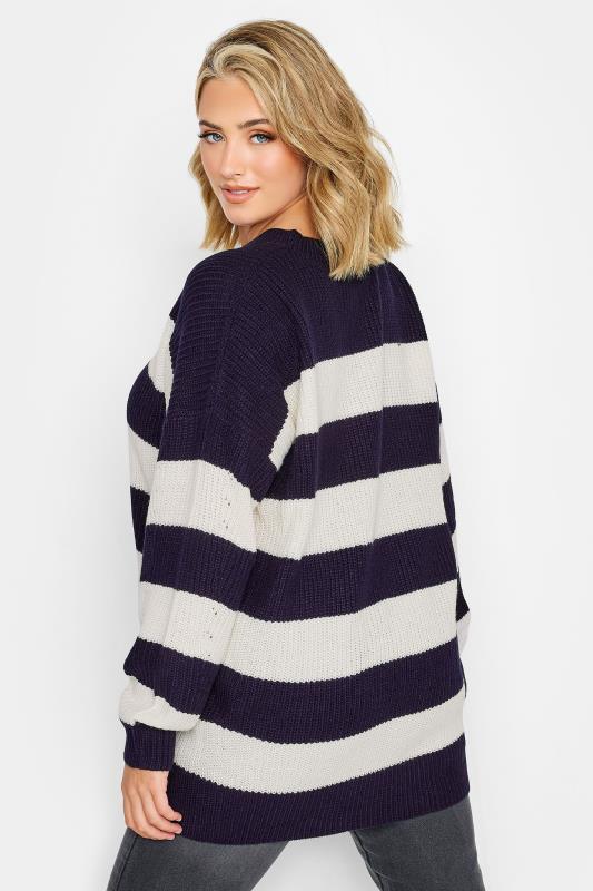 YOURS Plus Size Navy Blue Stripe Ribbed Knit Jumper | Yours Clothing 3