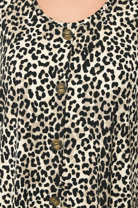 YOURS Plus Size Brown Leopard Print Ribbed Swing T-Shirt | Yours Clothing 5