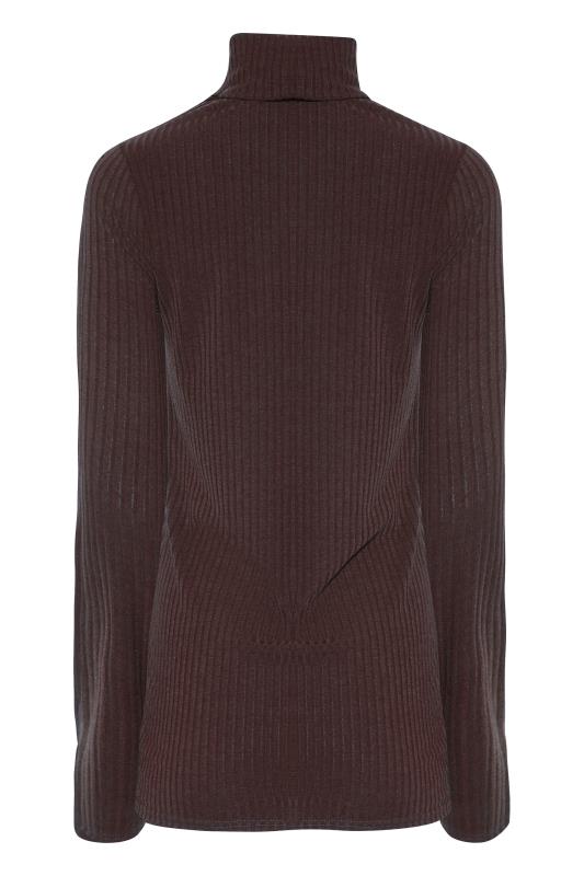 LTS Tall Brown Ribbed Roll Neck Top 7