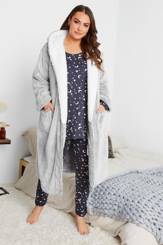 Curve Grey Contrast Hooded Dressing Gown 3