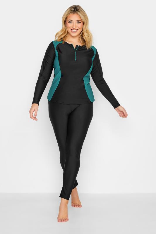YOURS Plus Size Curve Blue Zip Front Long Sleeve Swim Top | Yours Clothing 4