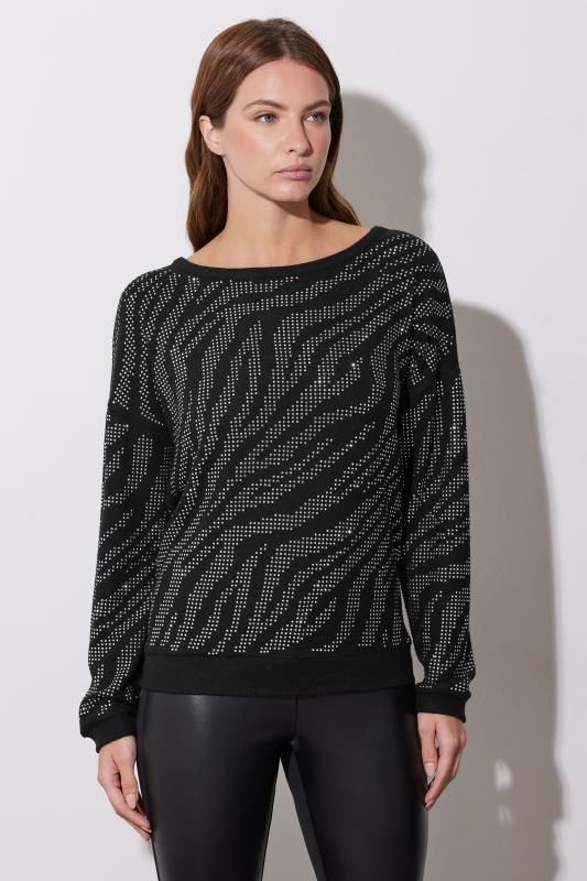 STAR Black Animal Diamante Embellished Jumper | StarByJM 1