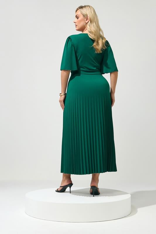 YOURS LONDON Plus Size Emerald Green Knot Pleated Maxi Dress | Yours Clothing 2
