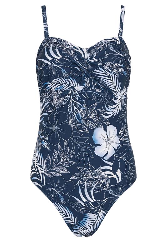 M&Co Navy Blue Tropical Print Twist Front Swimsuit | M&Co 6
