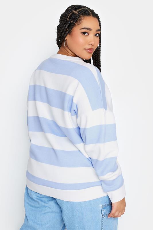 YOURS Plus Size Blue Stripe 'Beverly Hills' Slogan Sweatshirt | Yours Clothing 4