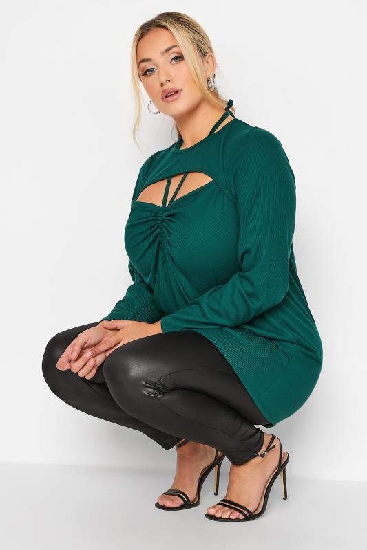 LIMITED COLLECTION Plus Size Green Cut Out Tie Detail Top | Yours Clothing 4