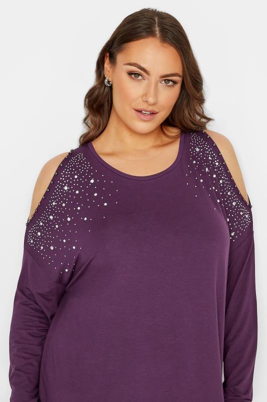 Plus Size Purple Cold Shoulder Embellished Tunic Top | Yours Clothing 4