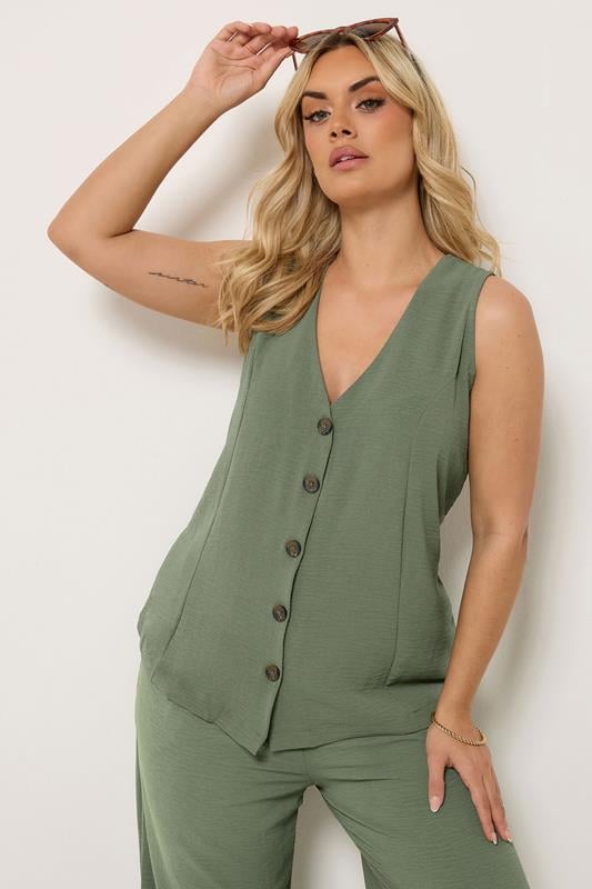  YOURS Curve Khaki Green Waistcoat