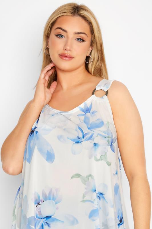 YOURS LONDON Plus Size Blue Floral Ring Detail Vest Top | Yours Clothing 4