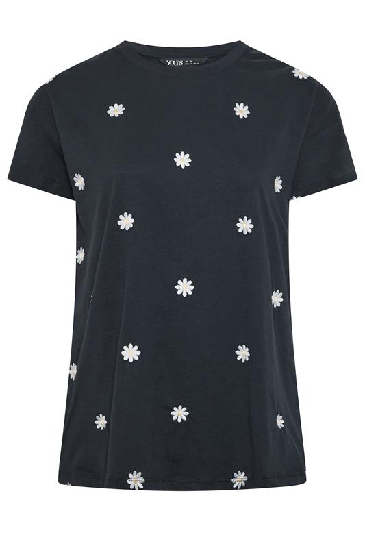 YOURS Plus Size Navy Blue Embroidered Daisy T-Shirt | Yours Clothing 5