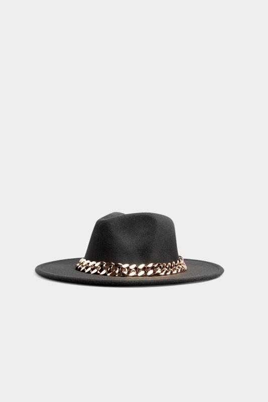 Plus Size Black Fedora Chain Hat | Yours Clothing 3