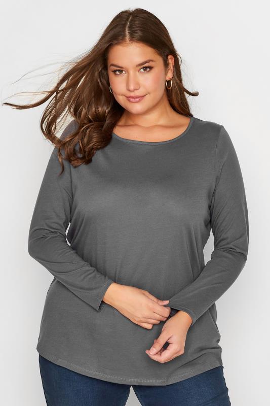 Plus Size Grey Long Sleeve T-Shirt | Yours Clothing  3