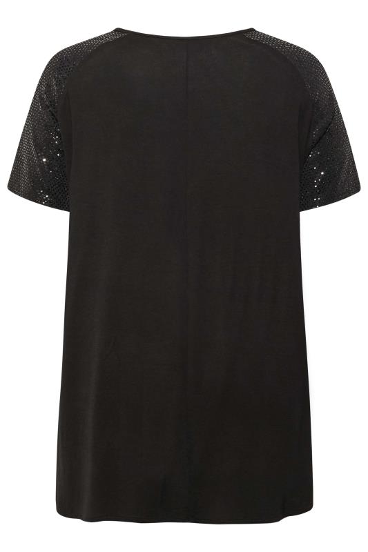 Plus Size Black Sequin Shoulder T-Shirt | Yours Clothing 8