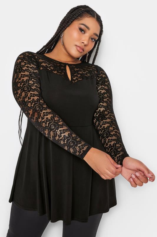 YOURS Plus Size Black Lace Sweetheart Top | Yours Clothing