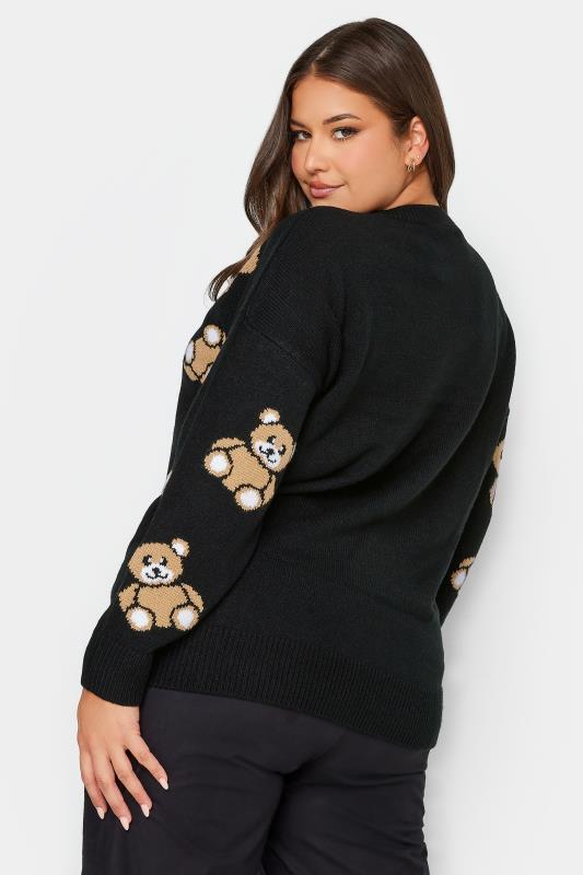 YOURS Plus Size Black Teddy Bear Print Knitted Jumper | Yours Clothing 3