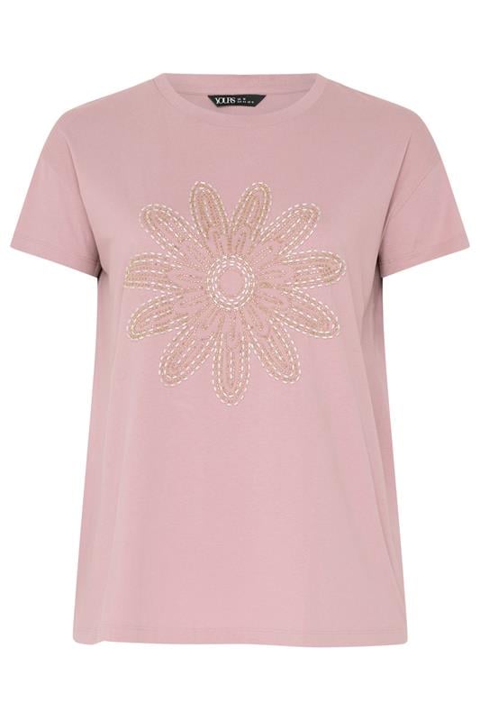 YOURS Plus Size Pink Beaded Daisy T-Shirt | Yours Clothing 5