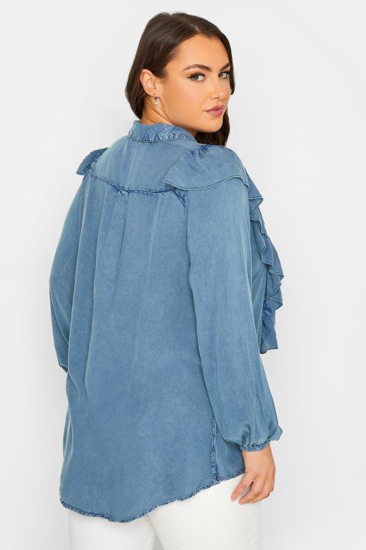 Plus Size LIMITED COLLECTION Blue Frill Chambray Shirt | Yours Clothing 3